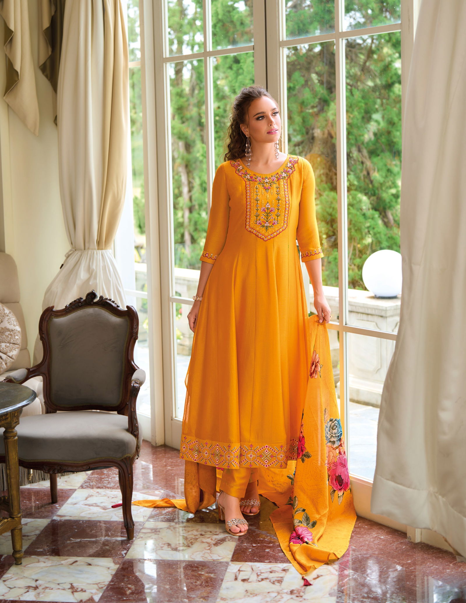 Begum Jaan By Lily And Lali Vichitra Silk Anarkali Kurti With Bottom Dupatta Wholesale Online
